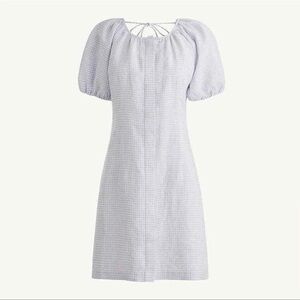 J Crew 4 Light Blue Gray Gingham Puff Sleeve Dress Peri Shadow 100 Linen